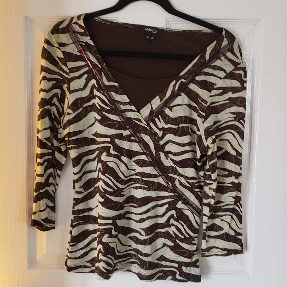 Style & Co. 👚 Animal Print Camo Petite Top